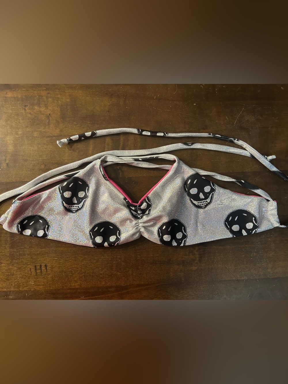 NWOT Sexy Silver w/ Black Skull Print Bandeau Rave Festival Bikini Top